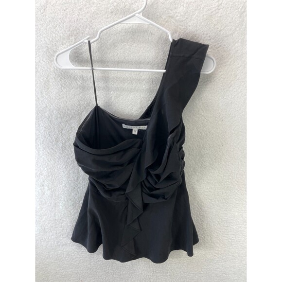 Veronica Beard One Shoulder Top Womens 10 Black Draped Ruffle Cocktail Party - Picture 3 of 9